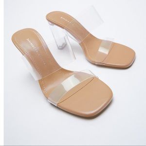 Zara Vinyl Sandal Size 8 . NWT. Transparent upper. Clear 4 in heel. Comfortable